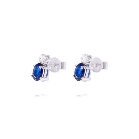 Aros Oro Blanco 18kt Diamantes 8pts y 14pts Zafiro-0