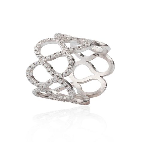 Anillo de Plata Esterlina 925 Ondas Circon-0