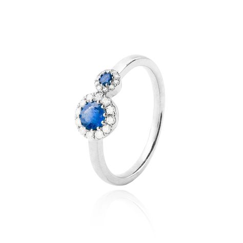 Anillo Oro Blanco 18kt  Diamantes de 15 Pts y 42 Pts Zafiro-0