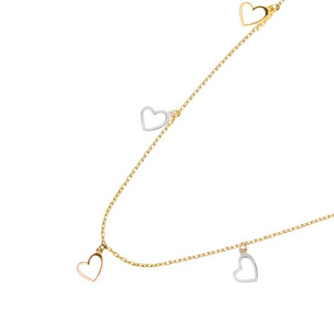 Collar de Oro 18kt  Corazones Tricolor-1