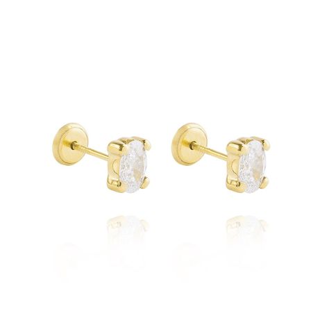 Aros de Oro 18kt Circón Ovalado 6 mm por 4 mm-2