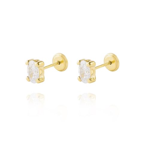 Aros de Oro 18kt Circón Ovalado 6 mm por 4 mm-0
