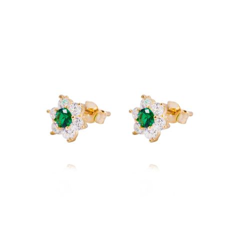 Aros de Oro 18kt Roseta Circonita-Esmeralda-0