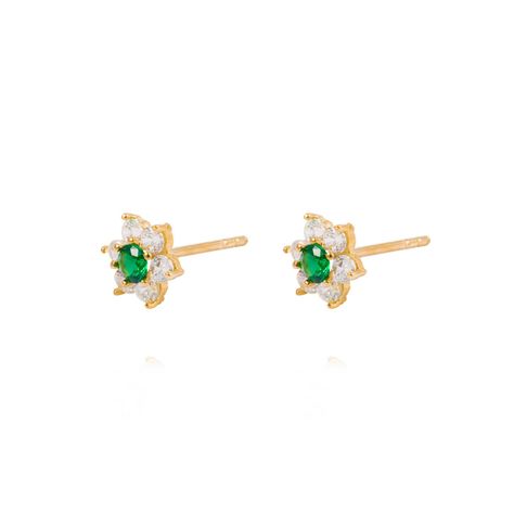 Aros de Oro 18kt Roseta Circonita-Esmeralda-1