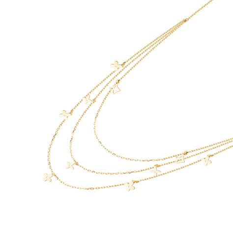 Collares de Oro 18kt Modelo 3 Cadenas y Flores Colgantes-0