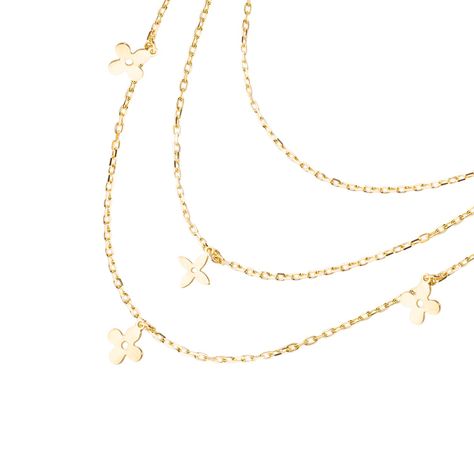 Collares de Oro 18kt Modelo 3 Cadenas y Flores Colgantes-1
