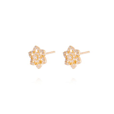 Aros de Oro 18kt Flor Seis Pétalos Circón-1