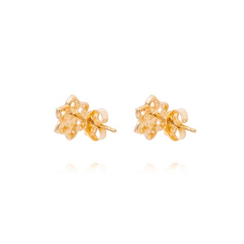 Aros de Oro 18kt Flor Seis Pétalos Circón-2