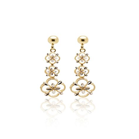 Aros de Oro 18kt Tres Flor Bitono-0