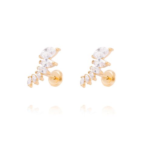 Aros de Oro de 18kt Hojitas de circones-0
