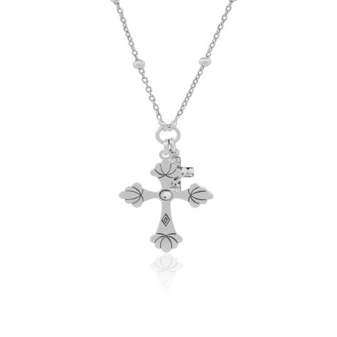 Collar de Plata Esterlina 925 Doble Cruz-0