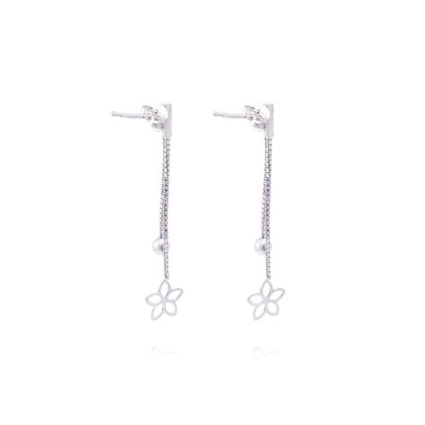 Aros de Plata Esterlina 925 Colgante Flor y Esfera-2