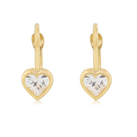 Aros Oro Amarillo 18kt Corazón Colgante Broche Clip-0
