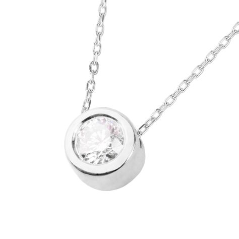 Collar Oro Blanco 18kt Diamantes de 8 Pts Punto de Luz-1