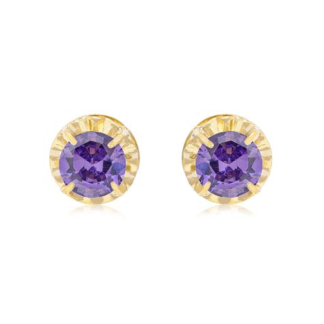 Aros de Oro 18kt Chatón de Amatista Circonita 5mm-2