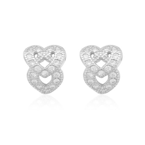 Aros de Plata Esterlina 925 Corazon Doble Circon-0