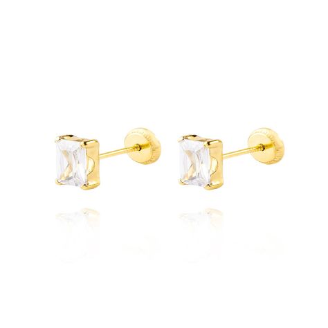 Aros de Oro 18kt Circón rectangular 6 mm por 4 mm-0