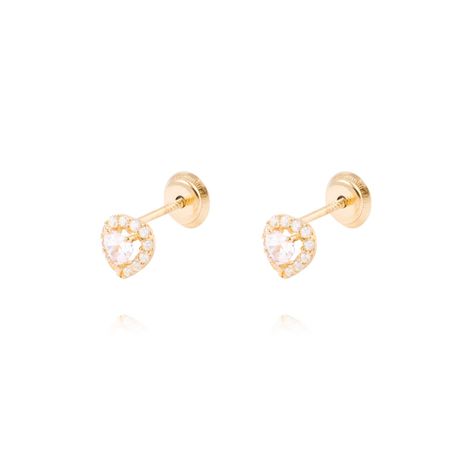 Aros de Oro de 18kt Corazón de Circón-0