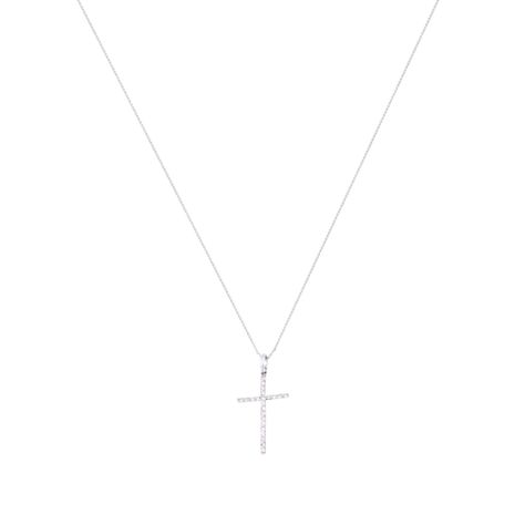 Collar Oro Blanco 18kt Cruz Fina 17x1 Pts-2
