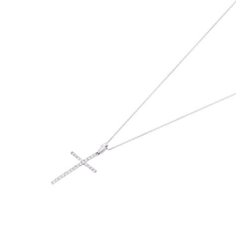 Collar Oro Blanco 18kt Cruz Fina 17x1 Pts-0