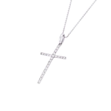 Collar Oro Blanco 18kt Cruz Fina 17x1 Pts-1