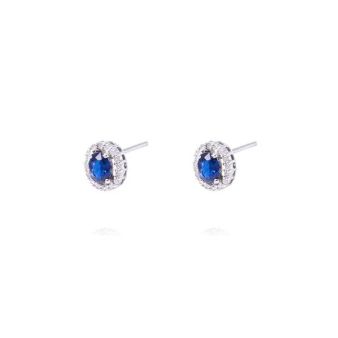 Aros Oro Blanco 18kt Diamantes 30 Pts y Zafiro 1,34 Qlts-0
