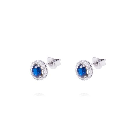 Aros Oro Blanco 18kt Diamantes 30 Pts y Zafiro 1,34 Qlts-1