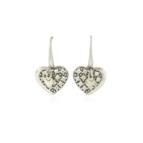 Aros de Plata Esterlina 925 Corazon Circon Largo-0