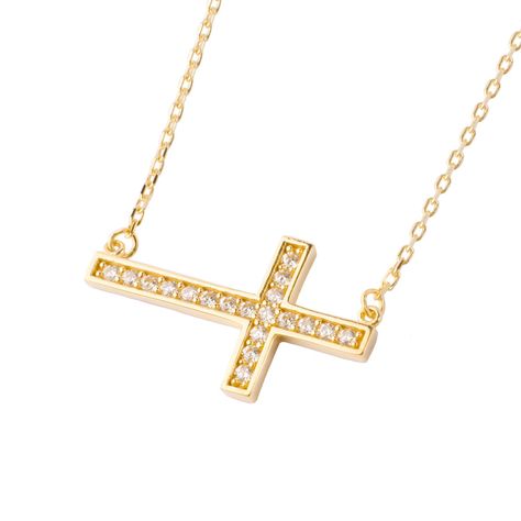 Collares de Oro 18kt Modelo Cruz Chica de Circón-1