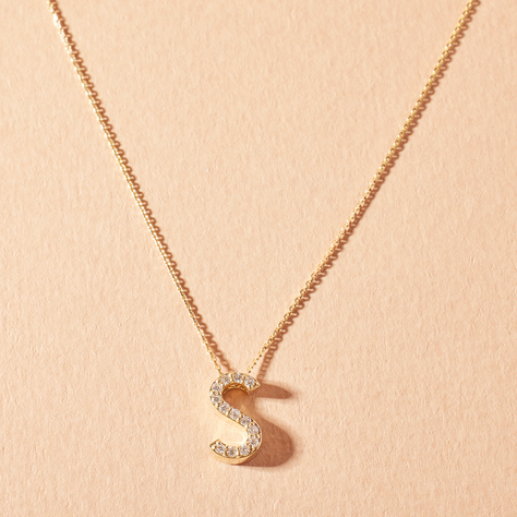 Collar de Oro 18kt Diamantes Letra S con 7 Pts  Corte Brillante-0