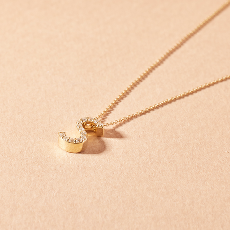 Collar de Oro 18kt Diamantes Letra S con 7 Pts  Corte Brillante-1