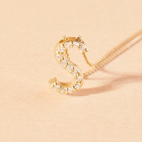 Collar de Oro 18kt Diamantes Letra S con 7 Pts  Corte Brillante-2