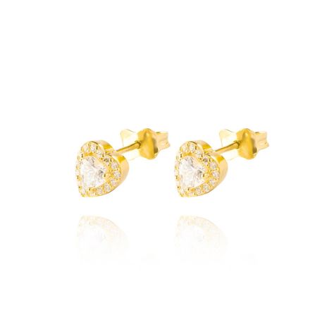 Aros Oro Amarillo 18kt Tipo Corazón Con Circonita-0