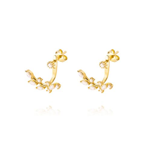 Aros de Oro 18kt Hojas Circon 9314-0