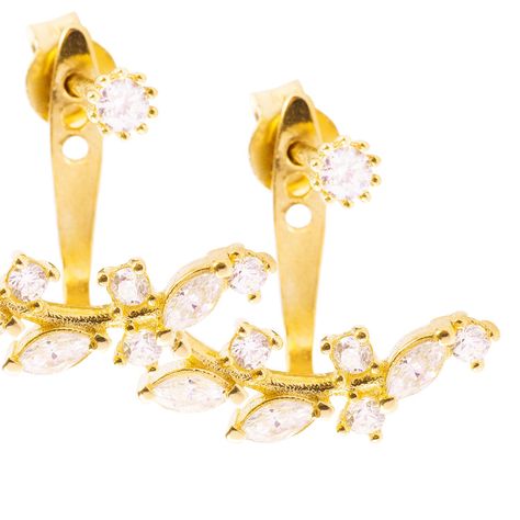 Aros de Oro 18kt Hojas Circon 9314-1