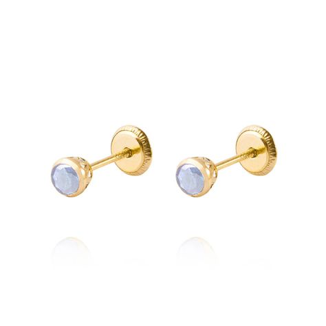 Aros de Oro 18kt Tipo Punto de Luz  Agua Marina de  3,0mm-0