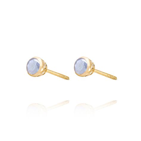 Aros de Oro 18kt Tipo Punto de Luz  Agua Marina de  3,0mm-1