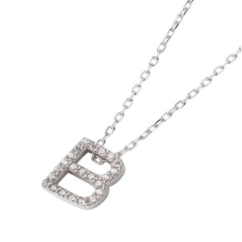 Collar de Plata Esterlina 925 Letra B Circon-1