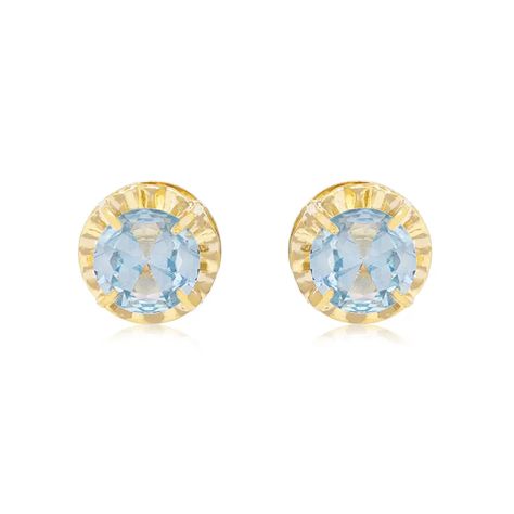 Aros de Oro 18kt Chatón Agua Marina Circonita 3mm-0
