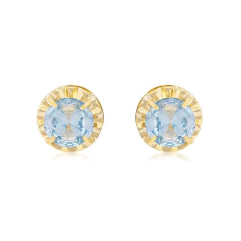 Aros de Oro 18kt Chatón Agua Marina Circonita 3mm-2