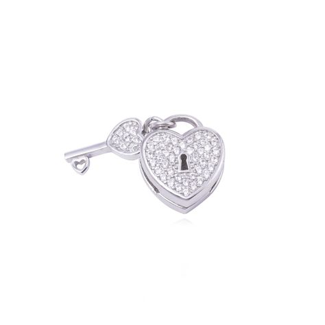 Dije de Plata broche Corazón Candado y Llave con Circonita-0