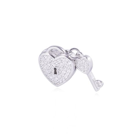 Dije de Plata broche Corazón Candado y Llave con Circonita-1