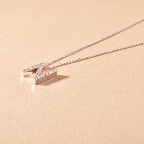 Collar Oro Blanco 18kt Diamantes Letra N 12 Pts | Danielle Costantini-0