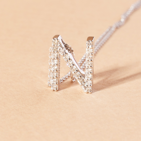 Collar Oro Blanco 18kt Diamantes Letra N 12 Pts | Danielle Costantini-1