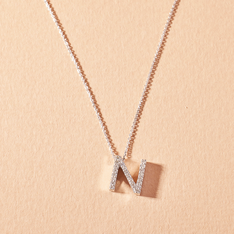 Collar Oro Blanco 18kt Diamantes Letra N 12 Pts | Danielle Costantini-2