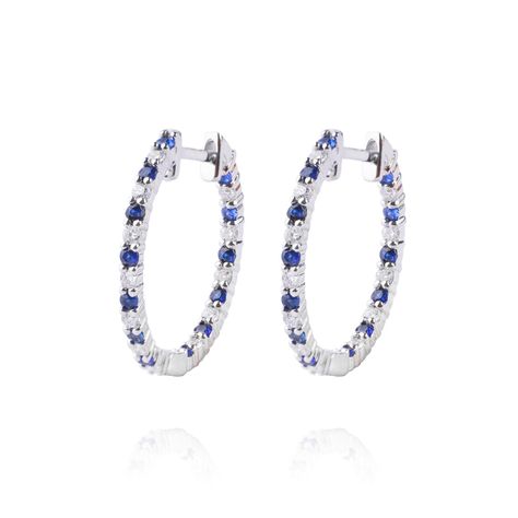 Aros Oro Blanco 18kt Diamantes 26pts total SI/H 34pts Zafiro-0