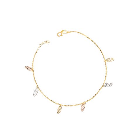 Tobilleras de Oro 18kt Modelo Hojitas Colgantes-0