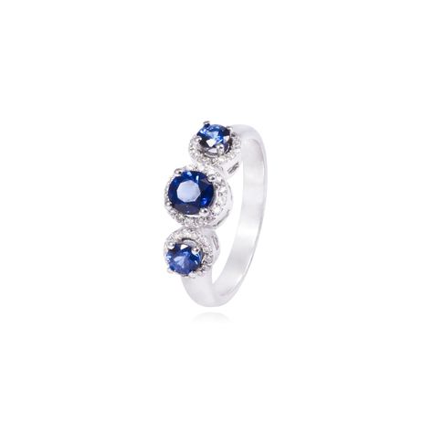 Anillo Oro Blanco 18kt Diamantes 17 Pts Tres Zafiros 83 Pts-0