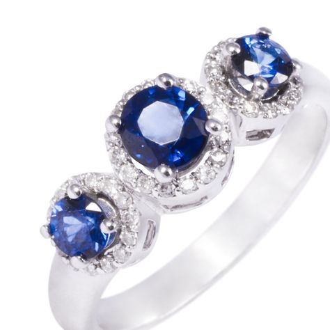 Anillo Oro Blanco 18kt Diamantes 17 Pts Tres Zafiros 83 Pts-1