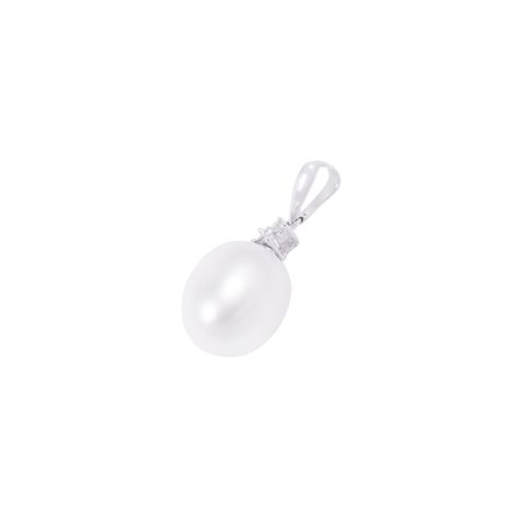 Colgante Oro Blanco 18kt Perla y Estrella Diamante 5 Pts-0